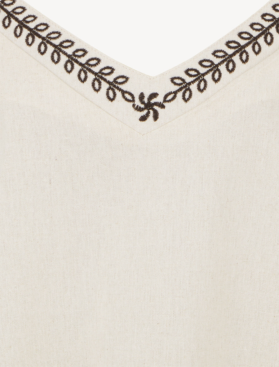 Caraco en lin mélangé à col brodé - Beige - 3