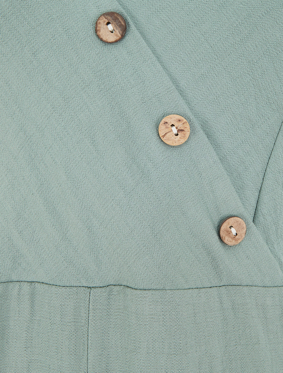 Combinaison unie à boutons décoratifs et bretelles - Vert d&