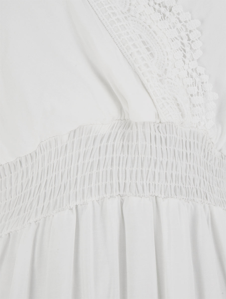 Robe évasée à col en dentelle - Blanc - 3