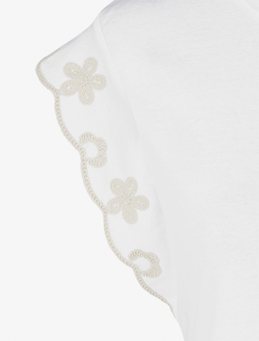 T-shirt uni à motif floral - Blanc - 3