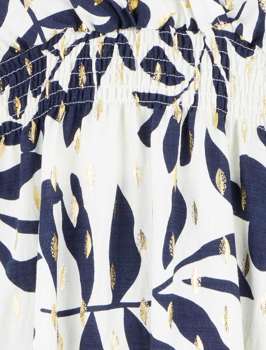 Robe imprimé feuillage à taille élastiquée - Marine - 3