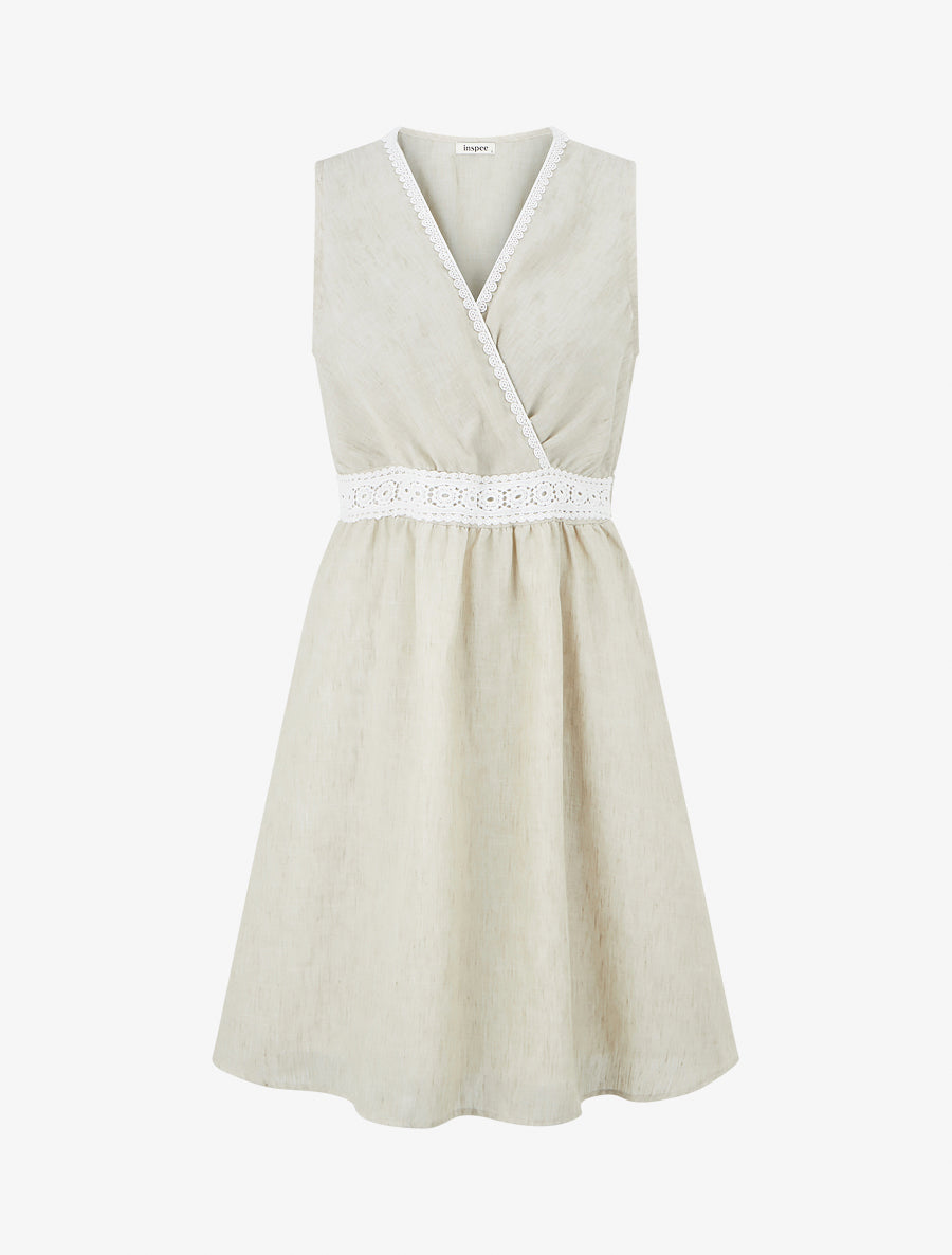 Robe mi-longue à bande brodée - Vert pâle - 1