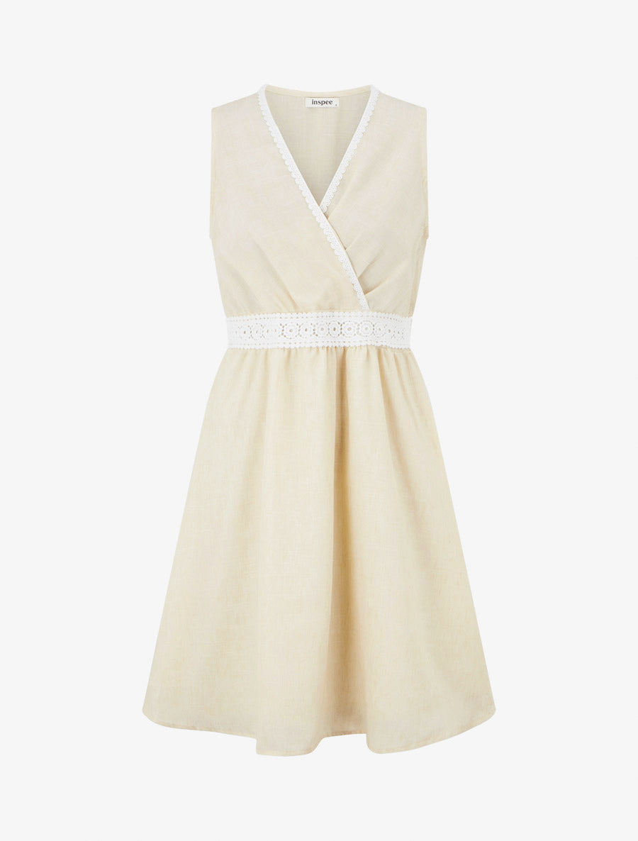 Robe mi-longue à bande brodée - Beige - 1