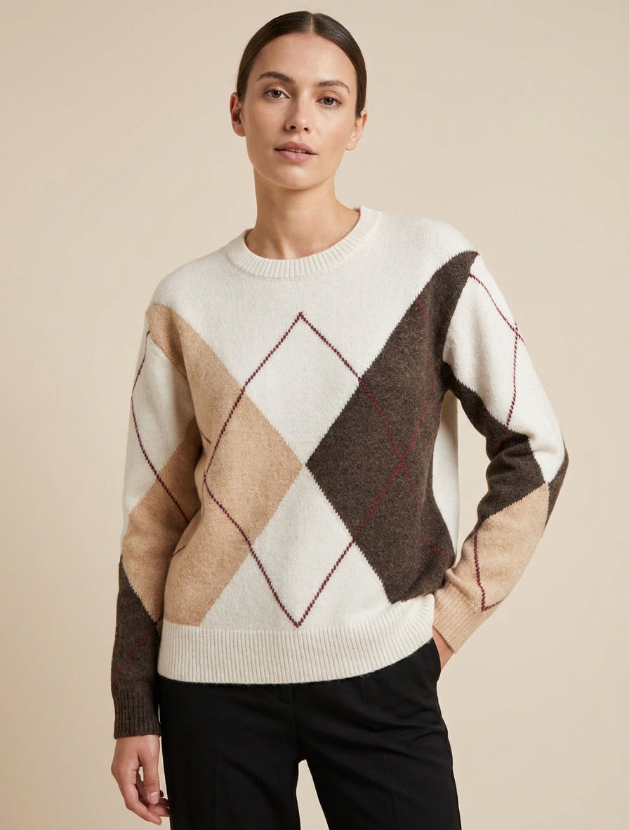 Pull en maille à imprimé color block - Beige