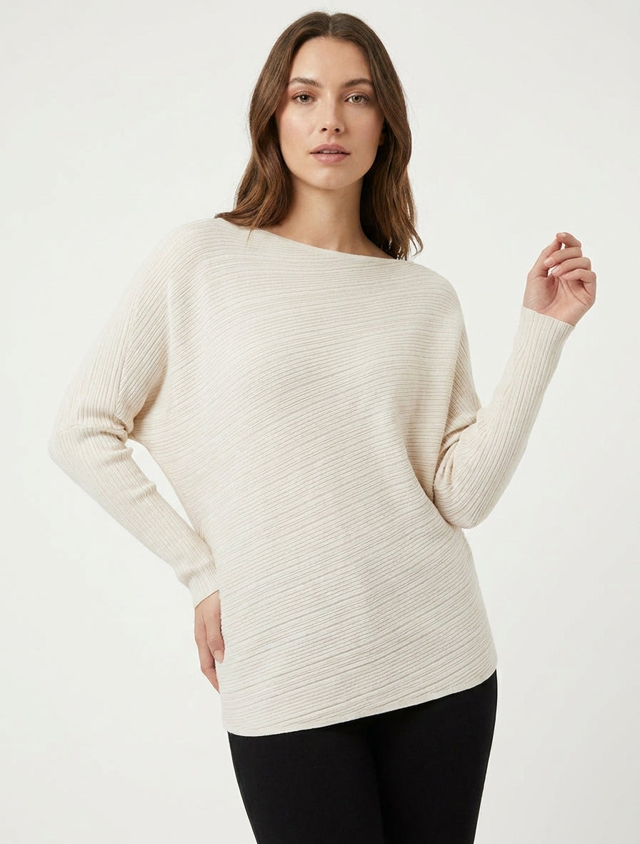 Pull ample à manches longues chauves-souris - Crème