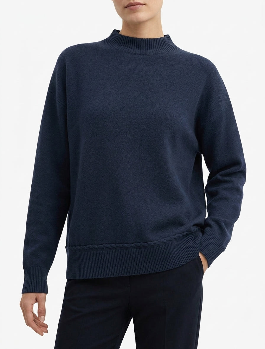 Pull ample à col montant et couture fantaisie - Marine