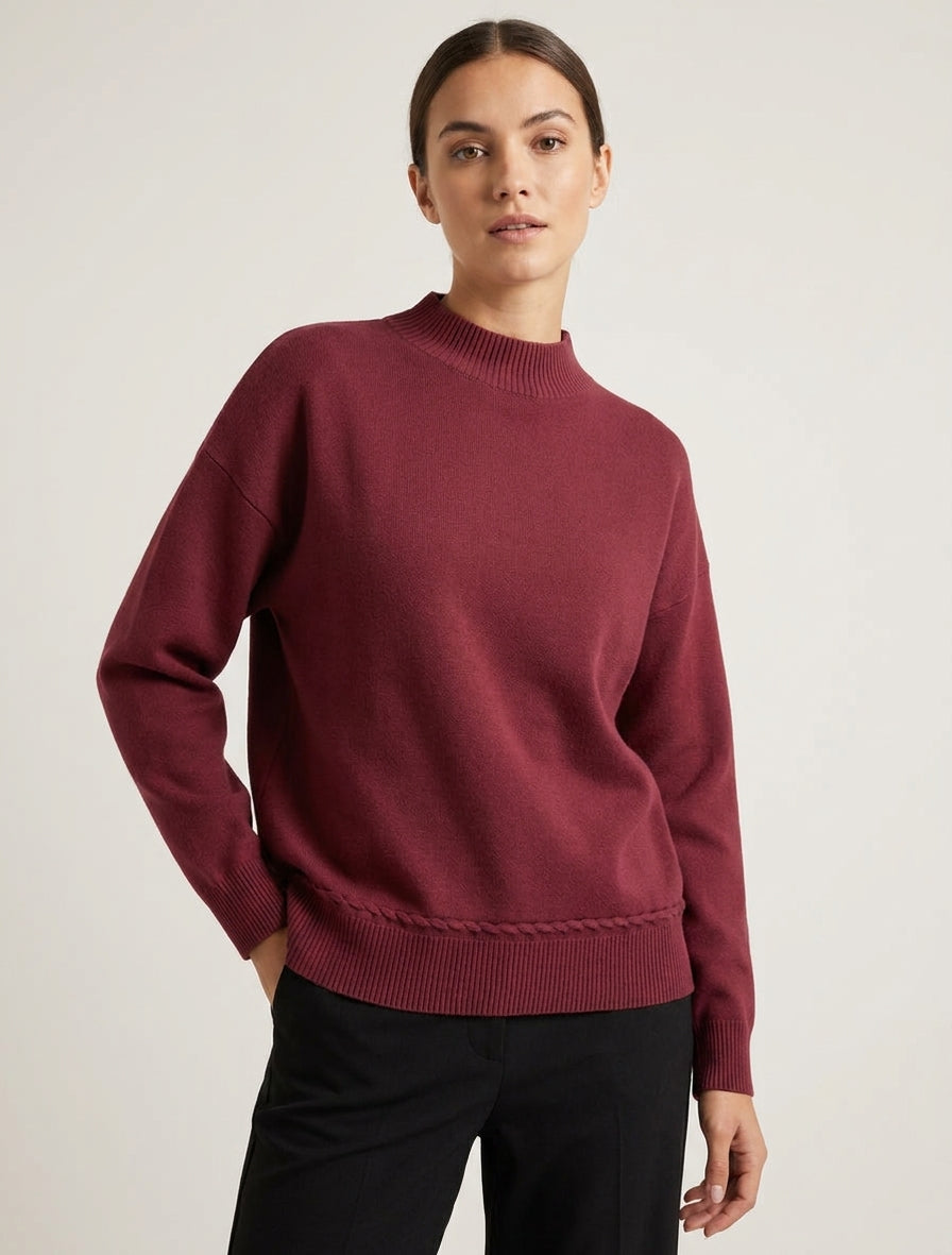 Pull ample à col montant et couture fantaisie - Bordeaux