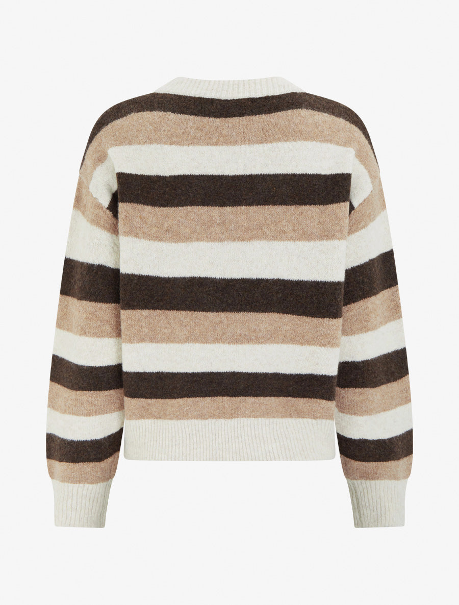 Pull droit rayé à col rond - Beige - 2