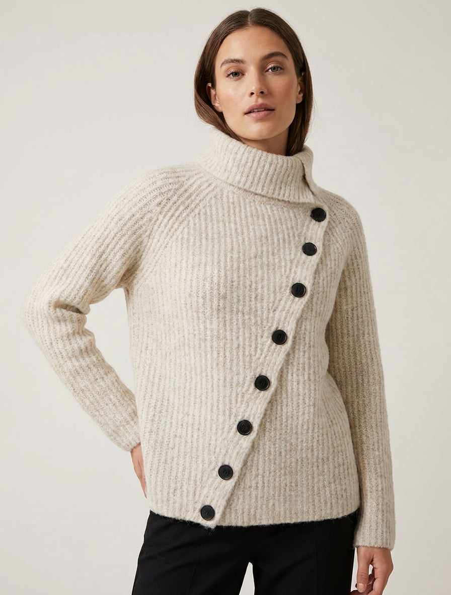 Pull uni à fermeture boutonnée - Beige