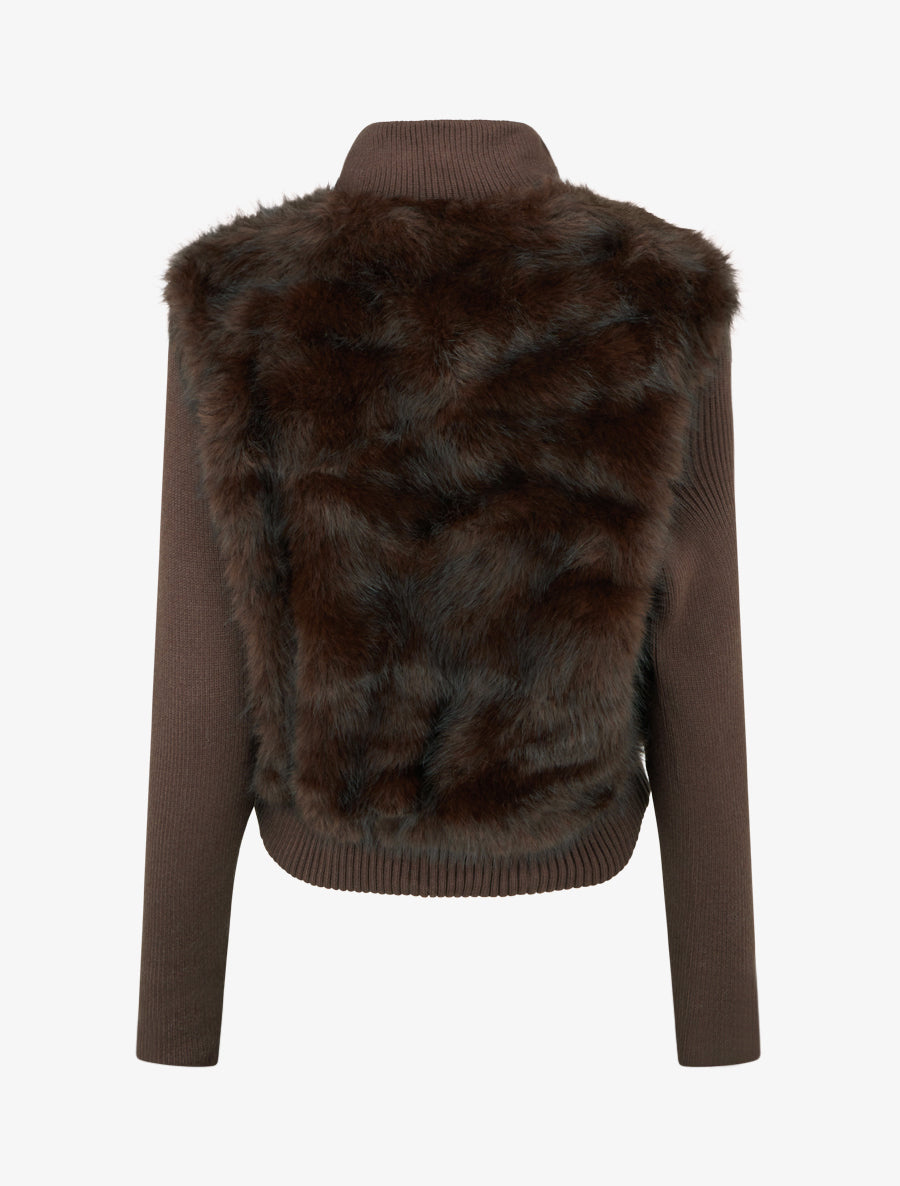 Veste côtelée à empiècement fourrure synthétique - Marron - 2