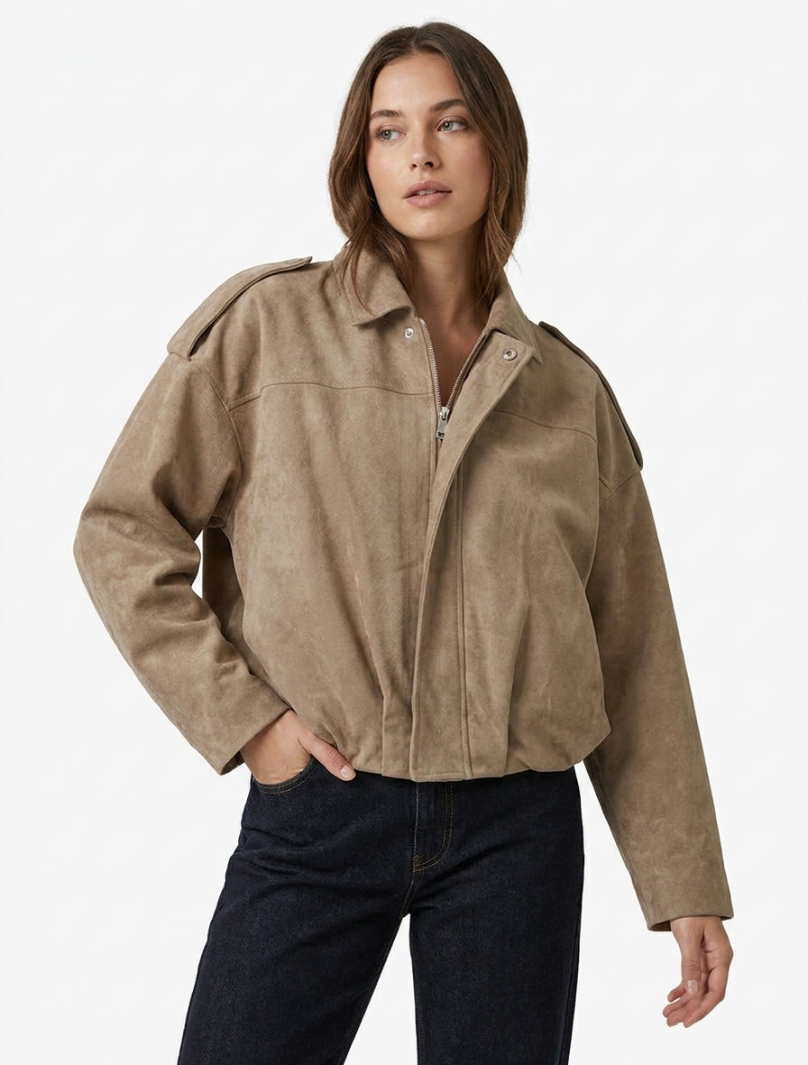 Bomber uni effet daim - Taupe