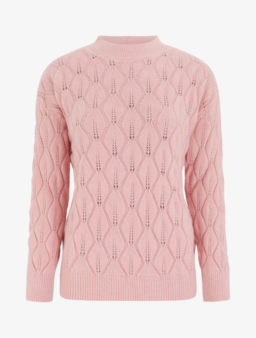 Pull droit en maille texturée à col rond - Rose - 1