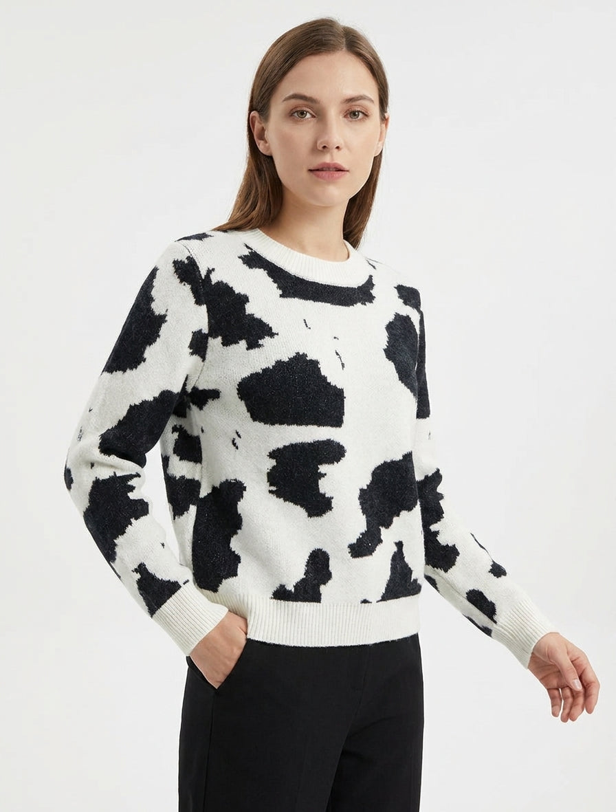 Pull en maille imprimé vache - Blanc