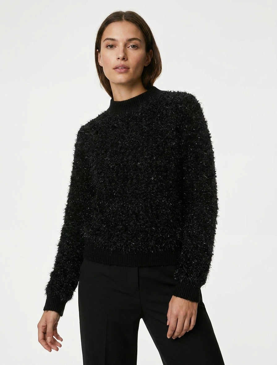 Pull droit en maille duveteuse irisée - Noir