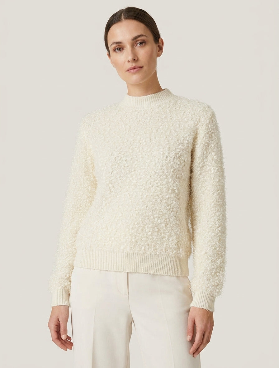 Pull droit en maille duveteuse irisée - Crème
