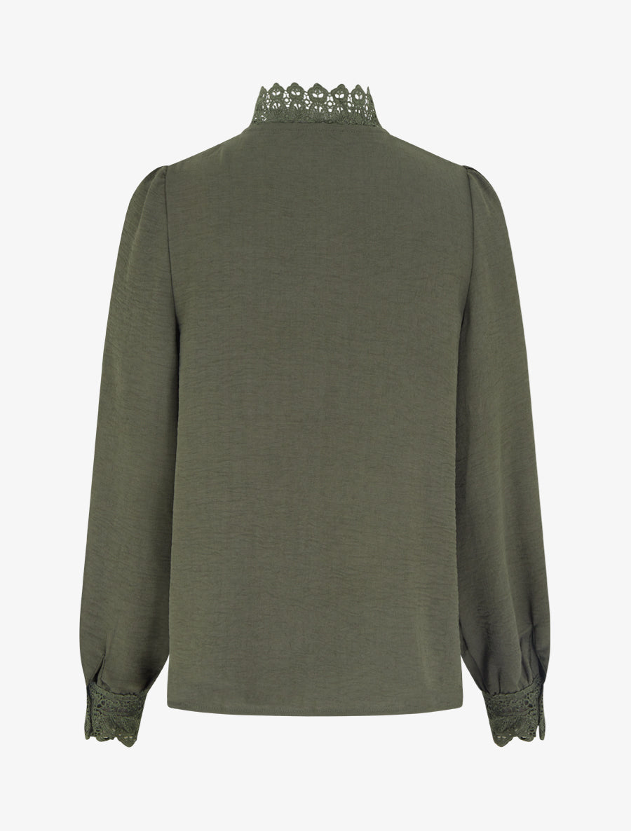 Blouse fluide col mao en dentelle - Kaki - 2
