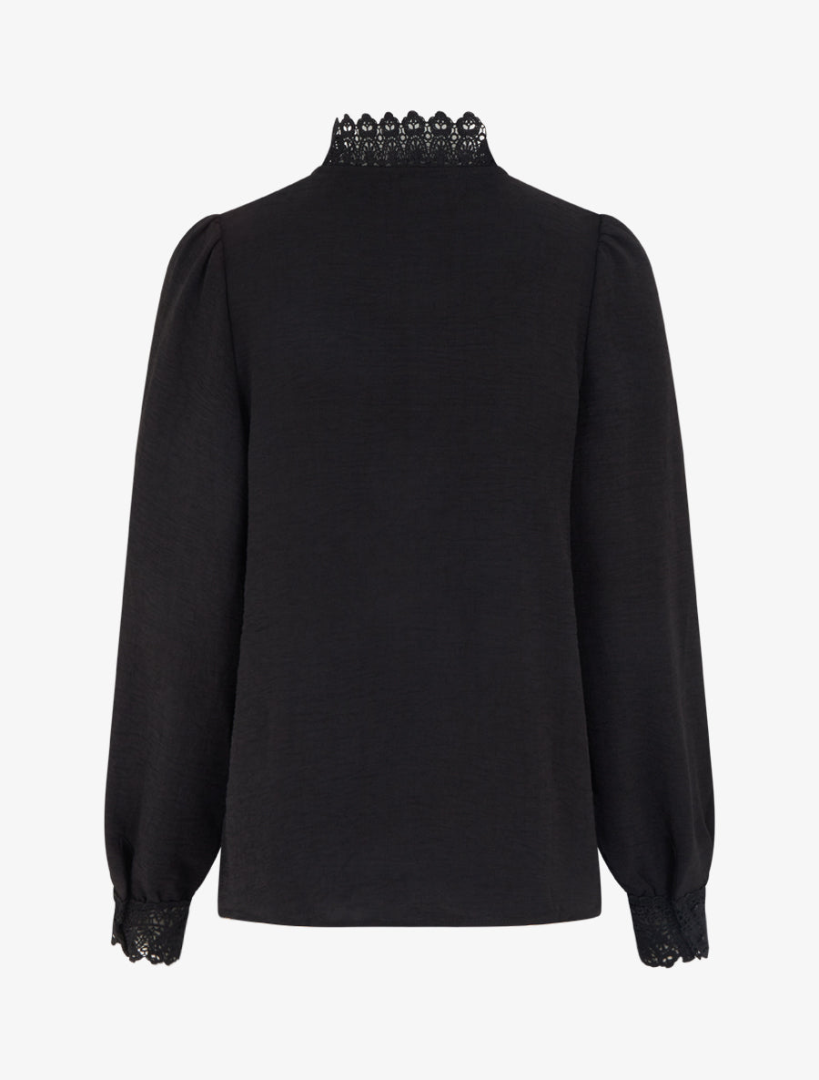 Blouse fluide col mao en dentelle - Noir - 2