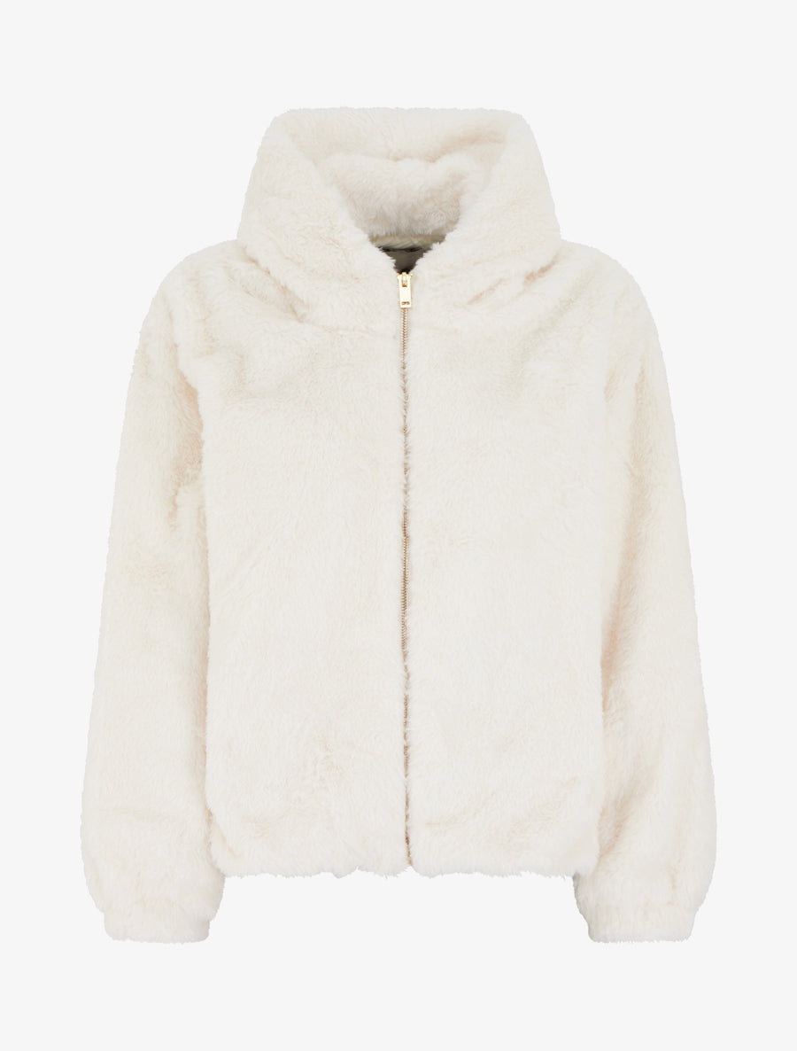 Blouson zippé en fourrure synthétique - Écru - 1