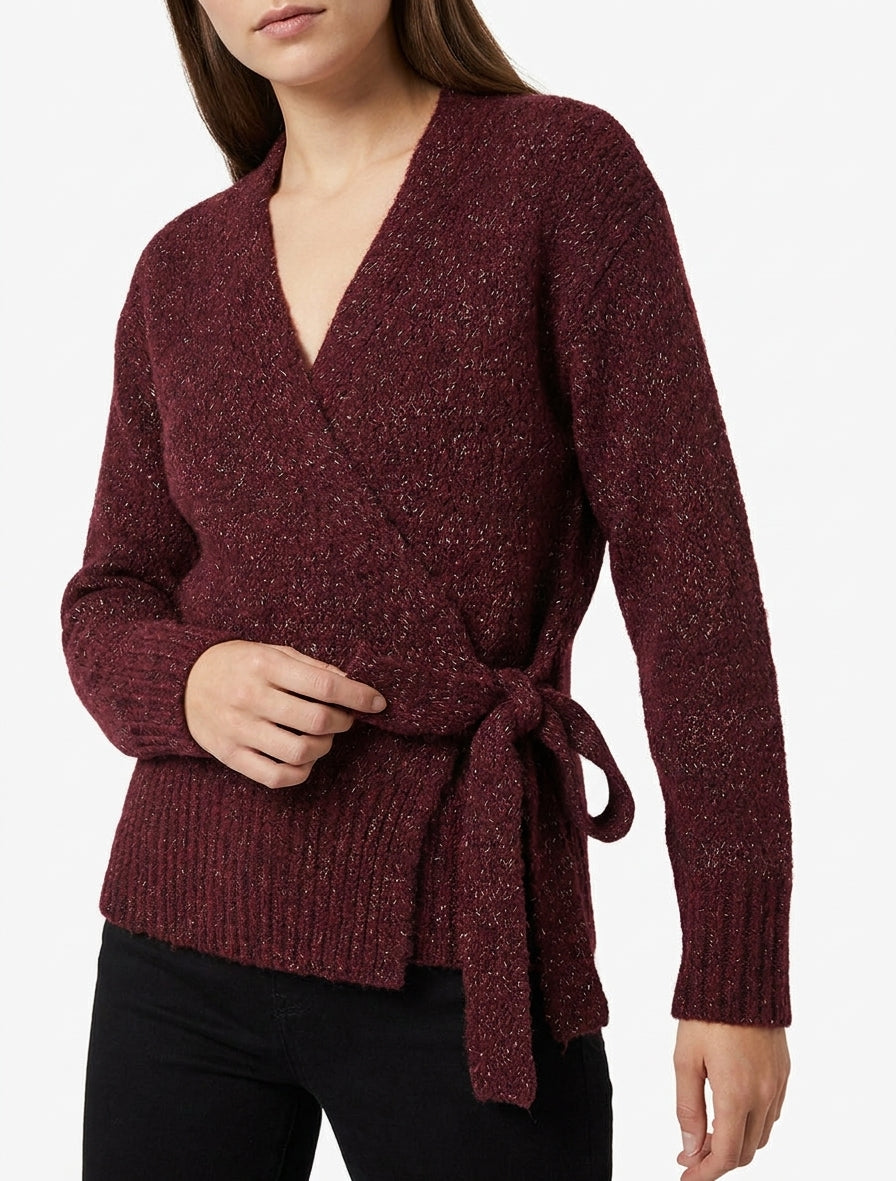 Pull cache-coeur en laine mélangée irisée - Lie de vin
