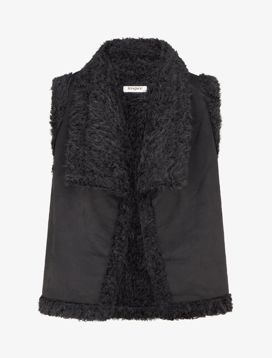Veste sans manches effet daim - Noir - 1