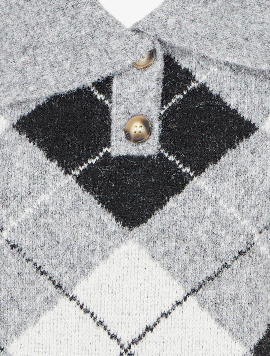 Pull imprimé carreaux à col à pied - Gris - 3