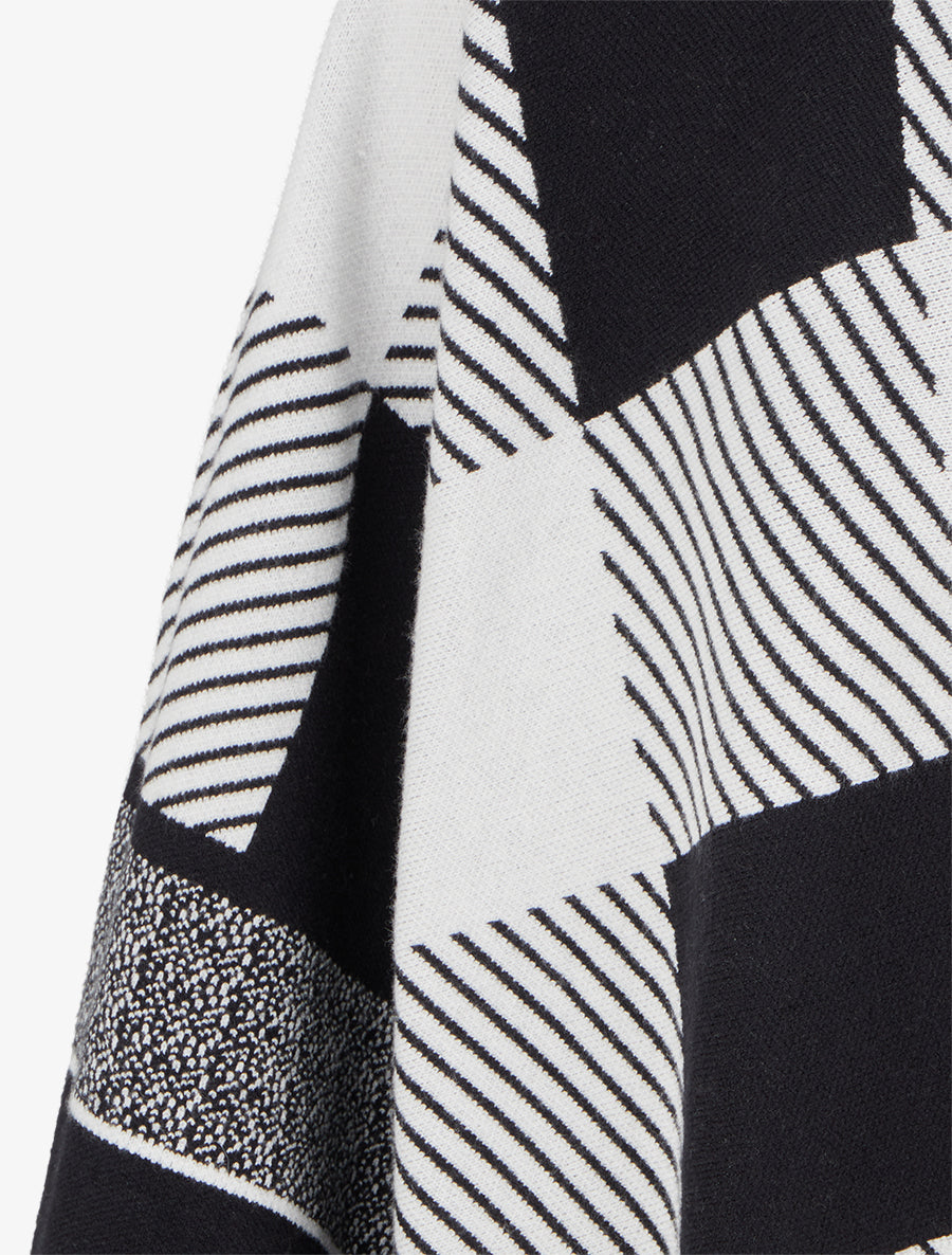 Poncho à imprimé graphique et franges - Blanc - 3
