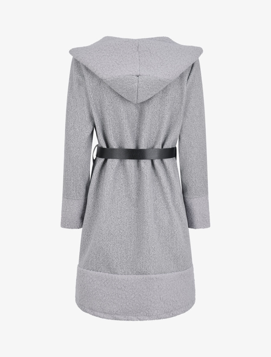Manteau à capuche et détail laine bouclée - Gris clair - 2