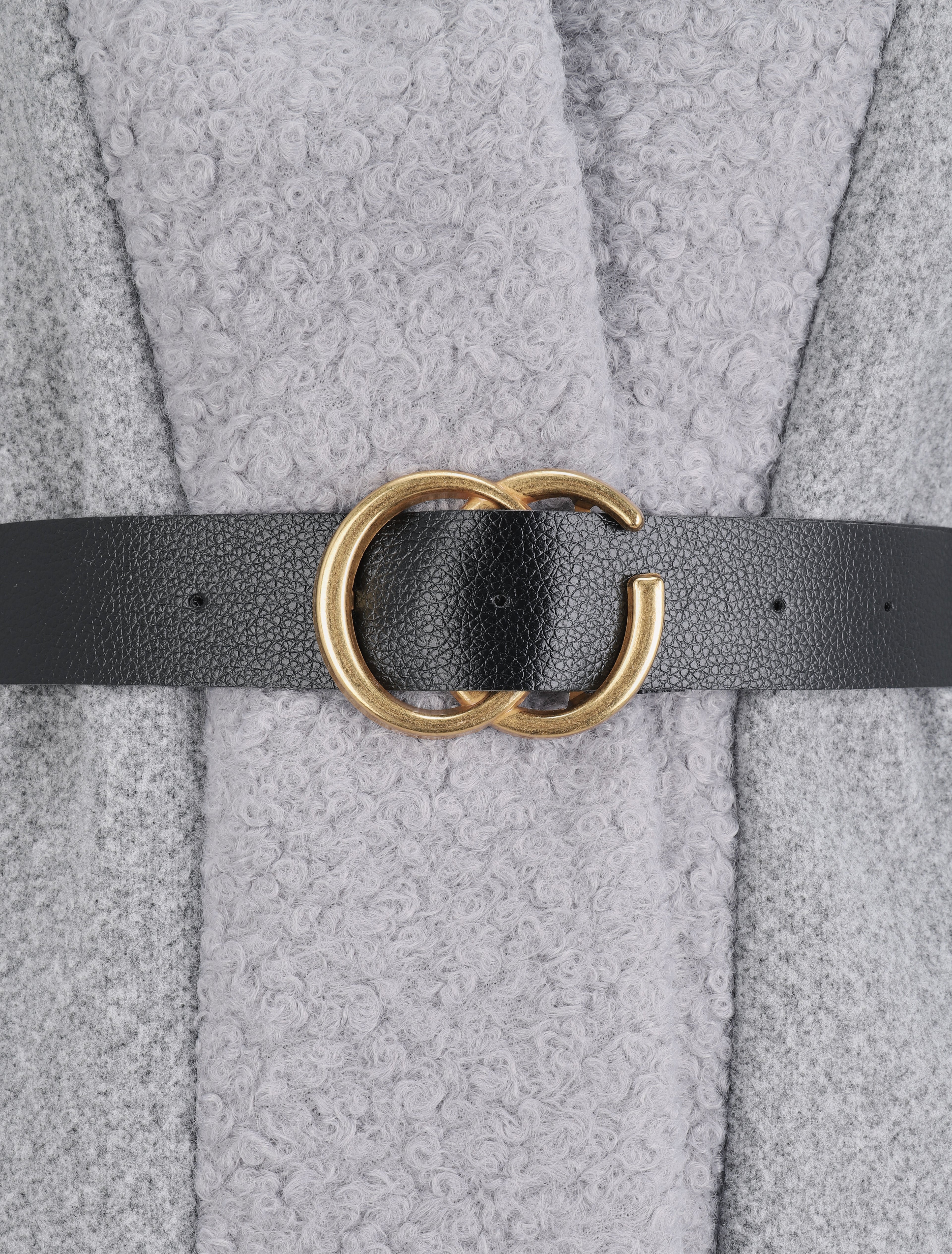 Manteau à capuche et détail laine bouclée - Gris clair - 3