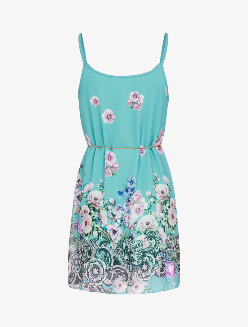 Robe trapèze à imprimé floral - Turquoise - 2