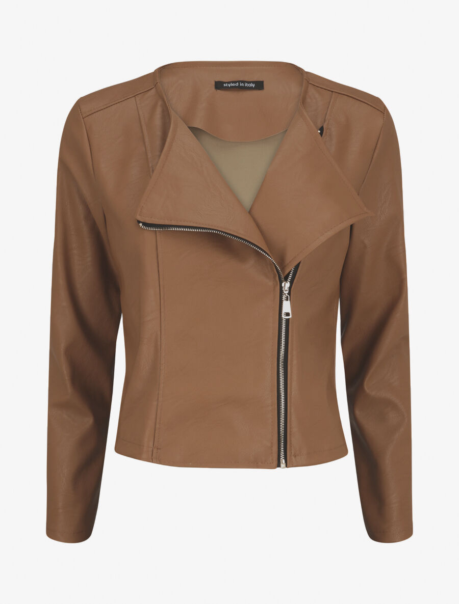 Veste ajustée en simili - Marron clair - 1