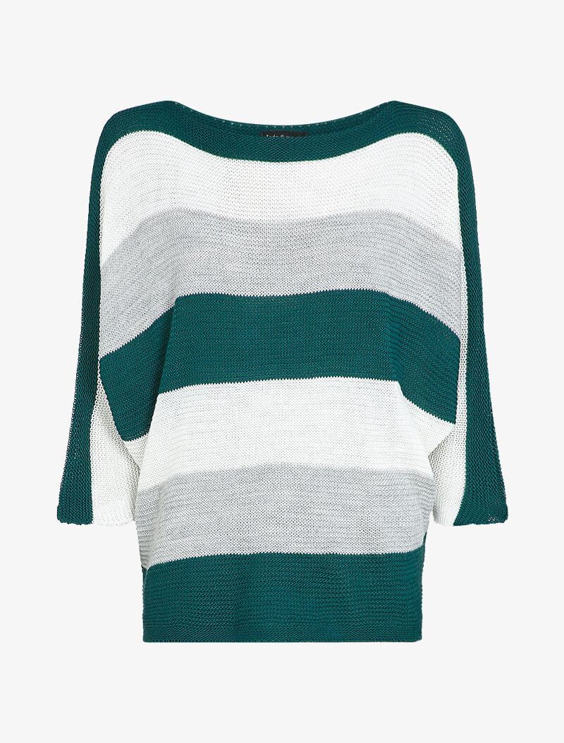 Pull loose à imprimé rayé et manches dolman - Bleu canard - 5