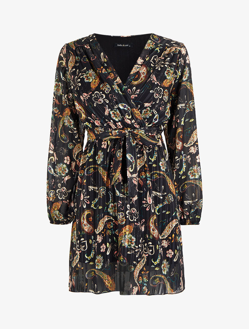 Robe patineuse cache-coeur imprimé cachemire - Noir - 1