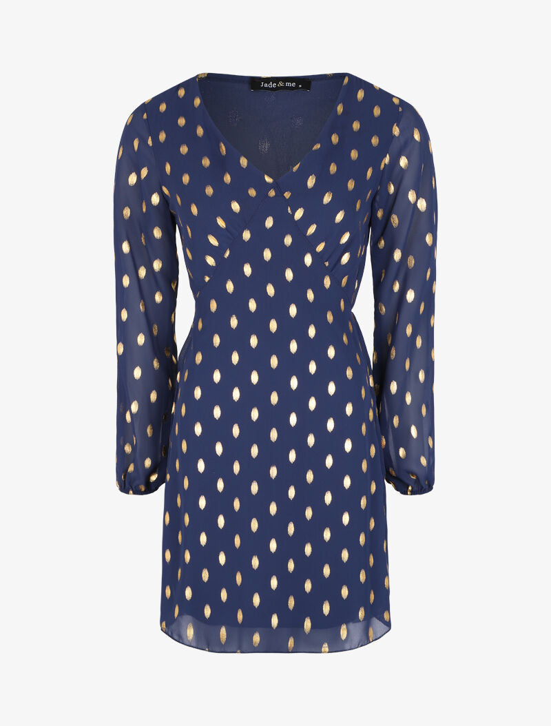 Robe empire à imprimé pois dorés - Marine - 1