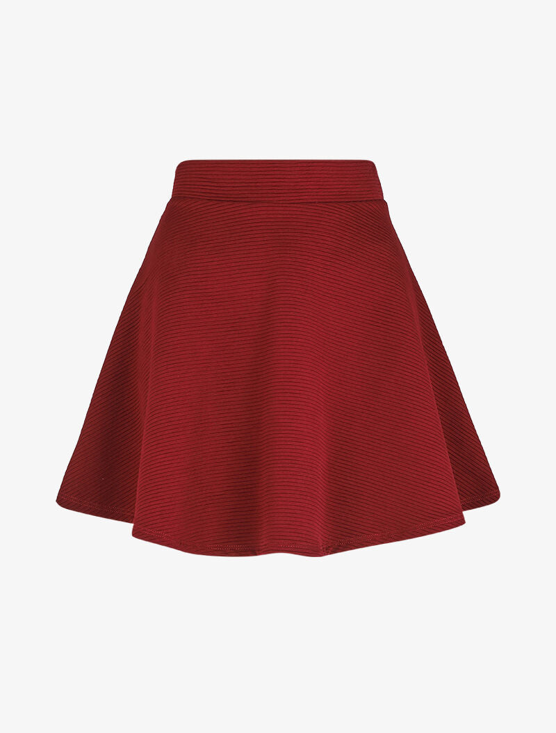 Jupe patineuse côtelée à taille haute - Bordeaux - 1