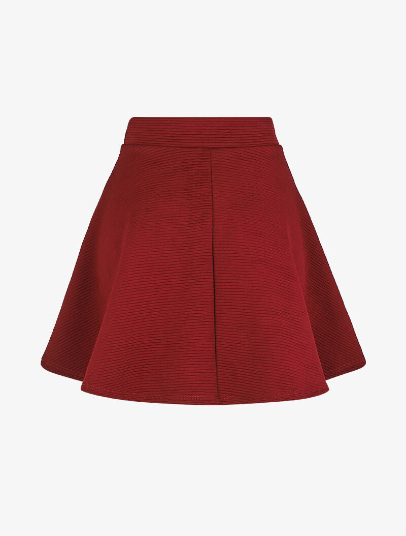 Jupe patineuse côtelée à taille haute - Bordeaux - 2