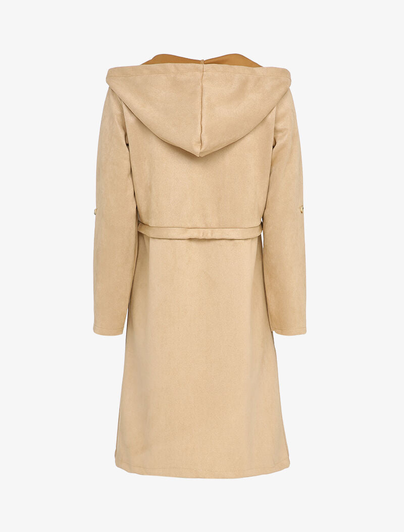 Veste longue à capuche en suédine - Beige - 2