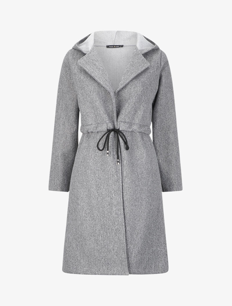 Manteau long à liens de serrage et capuche - Gris chiné - 4