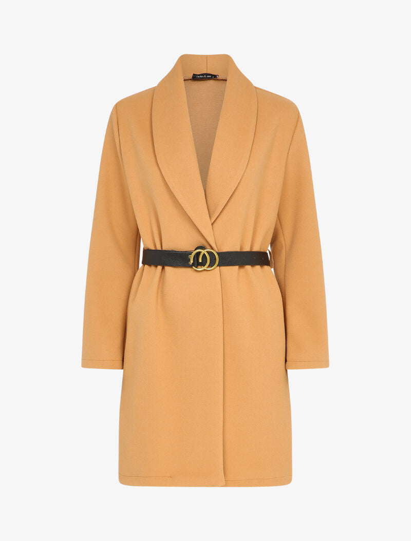 Manteau mi-long à un bouton - Beige foncé - 4