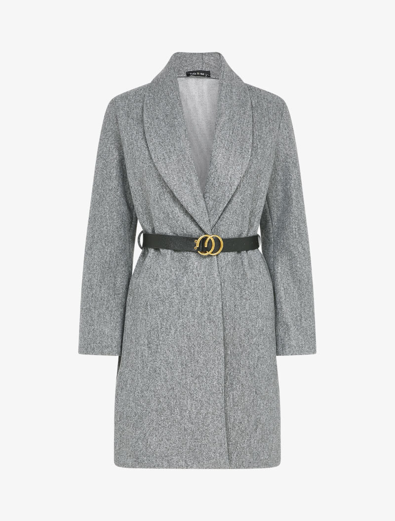 Manteau mi-long à un bouton - Gris chiné - 1