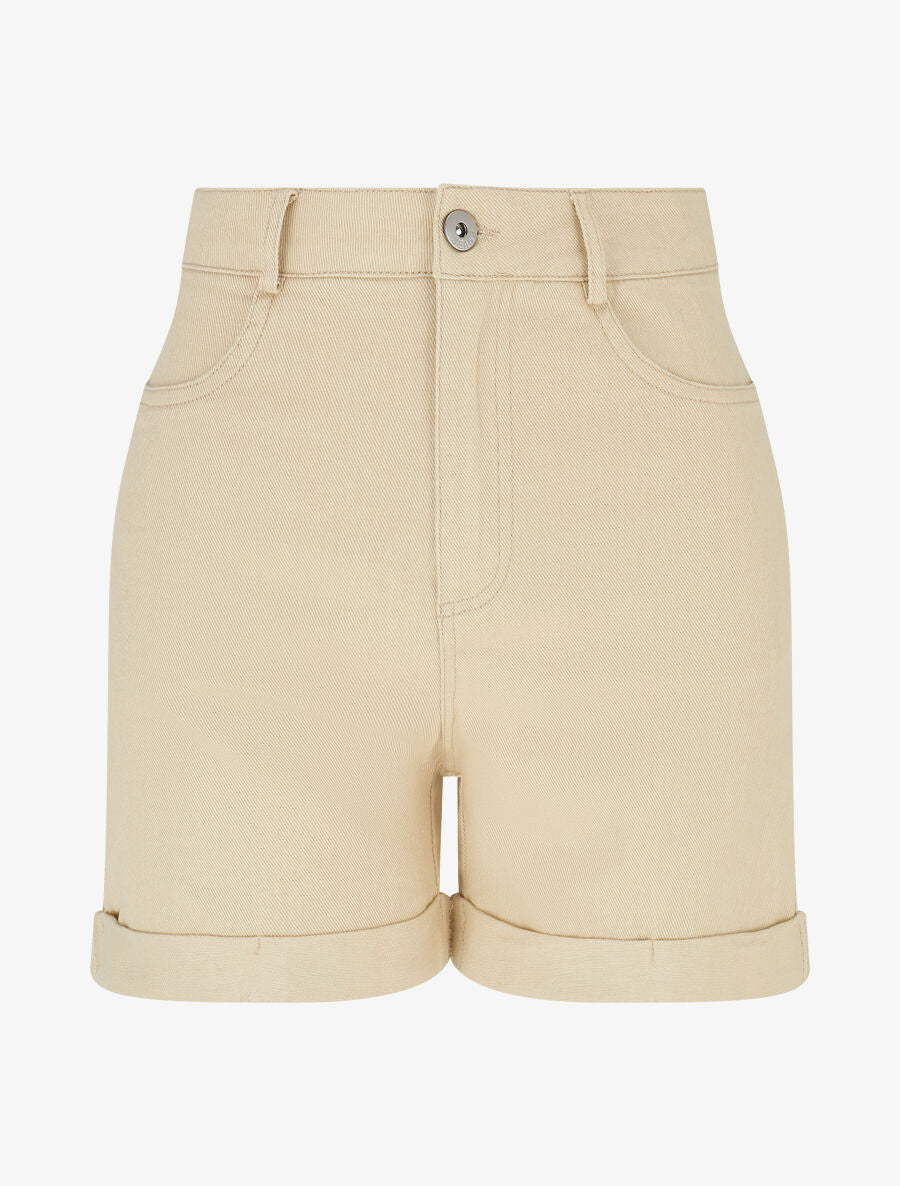 Short uni en jean à revers - Beige - 1
