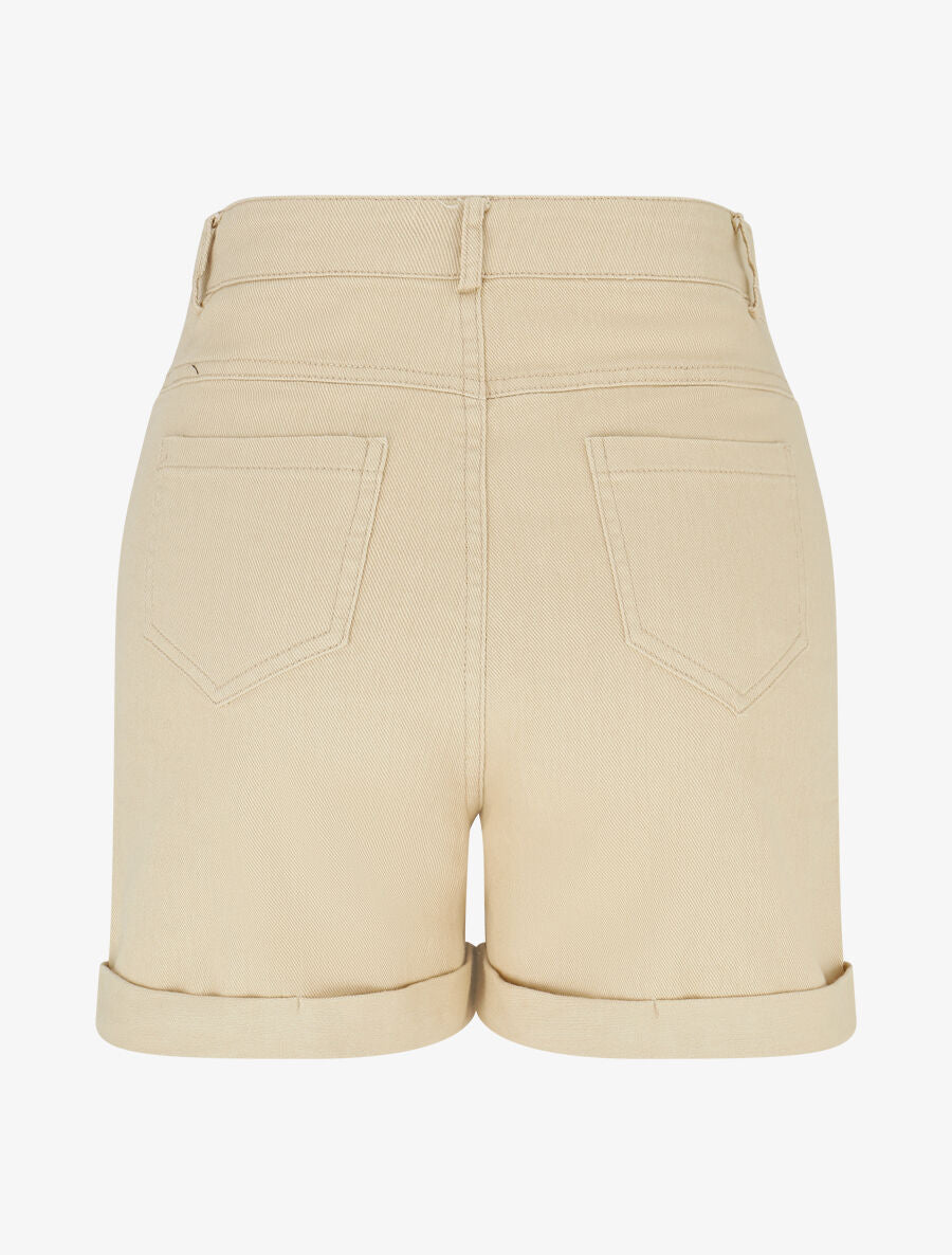 Short uni en jean à revers - Beige - 2