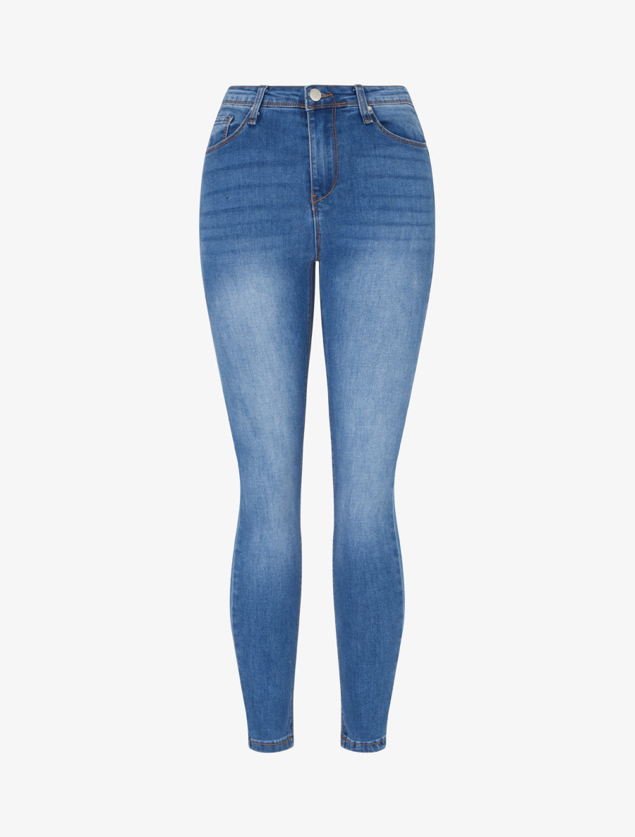 Jean skinny délavé taille haute - Bleu clair - 1