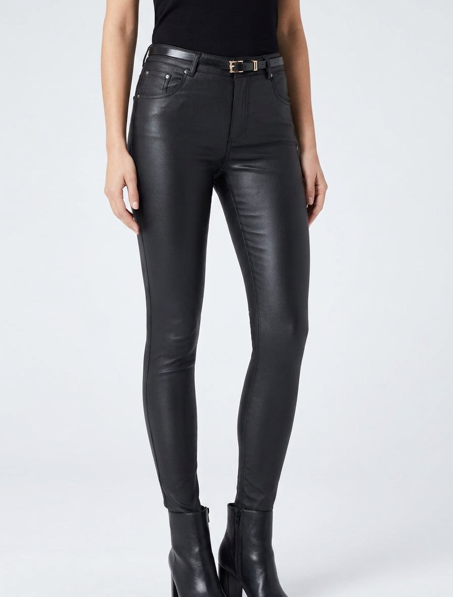 Pantalon effet enduit coupe skinny - Noir