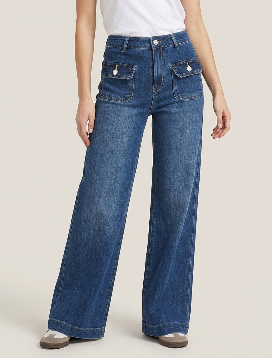 Jean à 4 poches coupe wide leg - Bleu denim