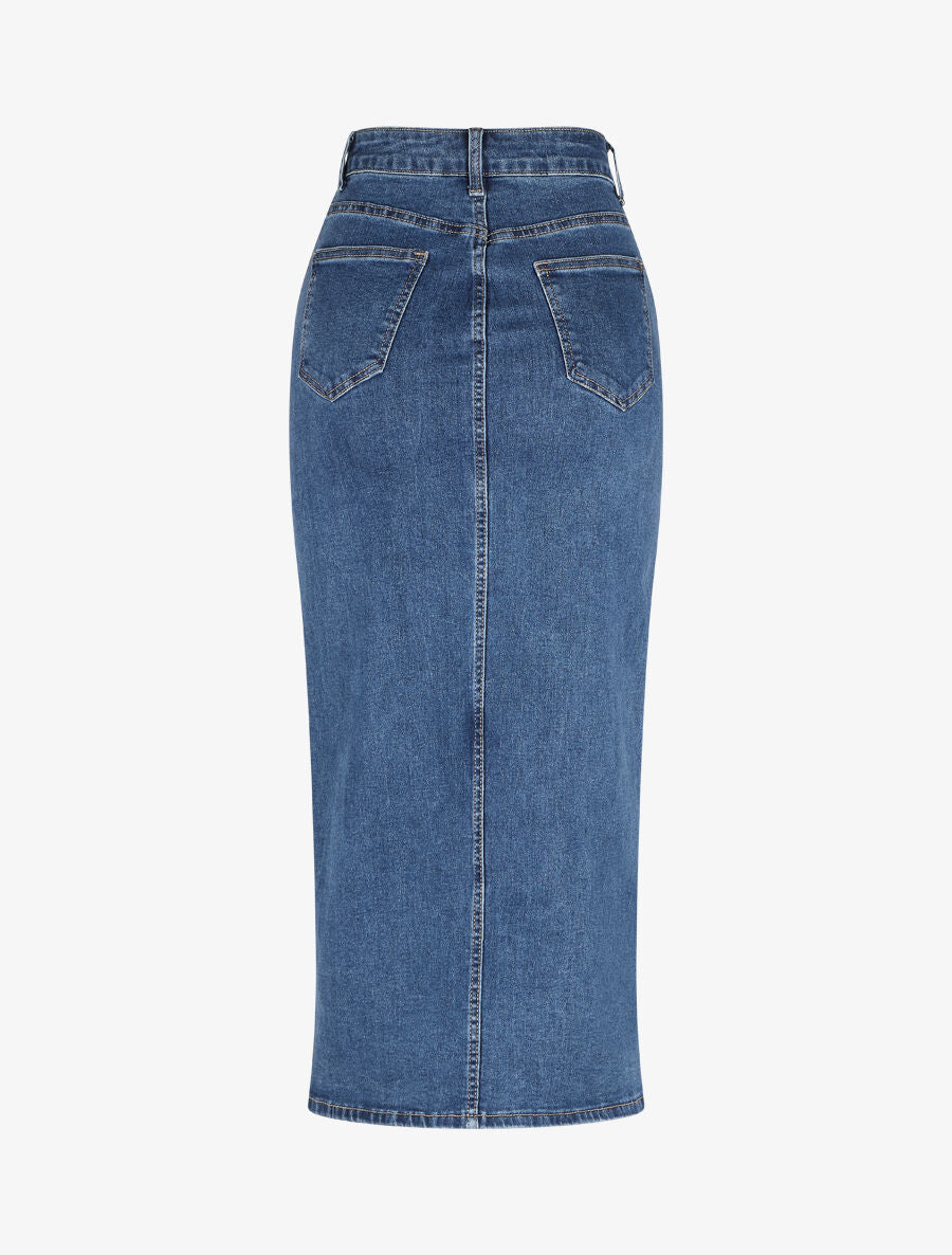 Jupe en jean taille haute fendue - Bleu