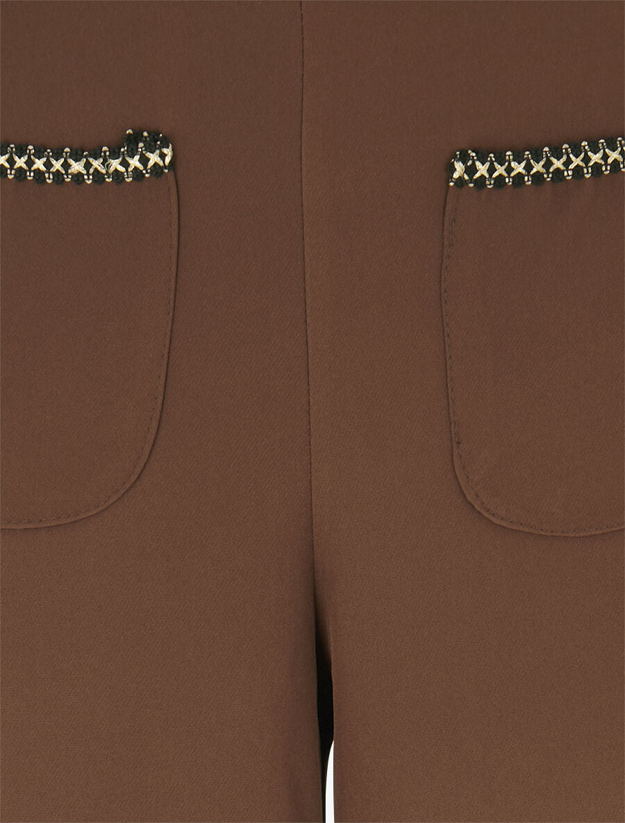 Pantalon droit à poches brodées - Marron - 3