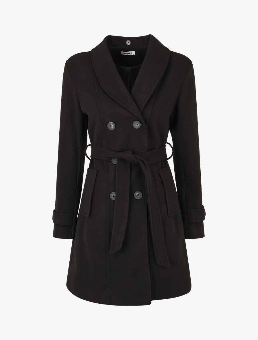 Manteau uni à col en fourrure synthétique - Noir - 4