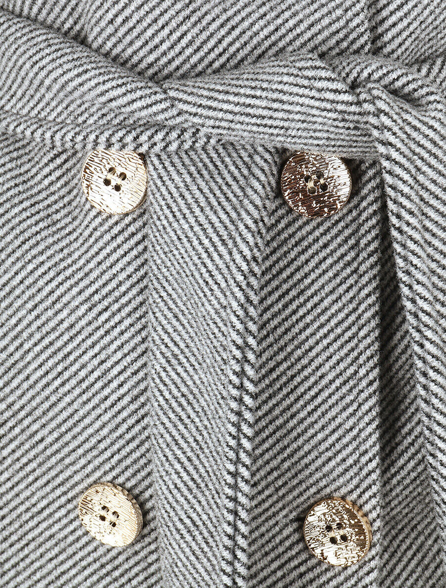 Manteau long à fermeture boutonnée dorée - Gris/noir - 3