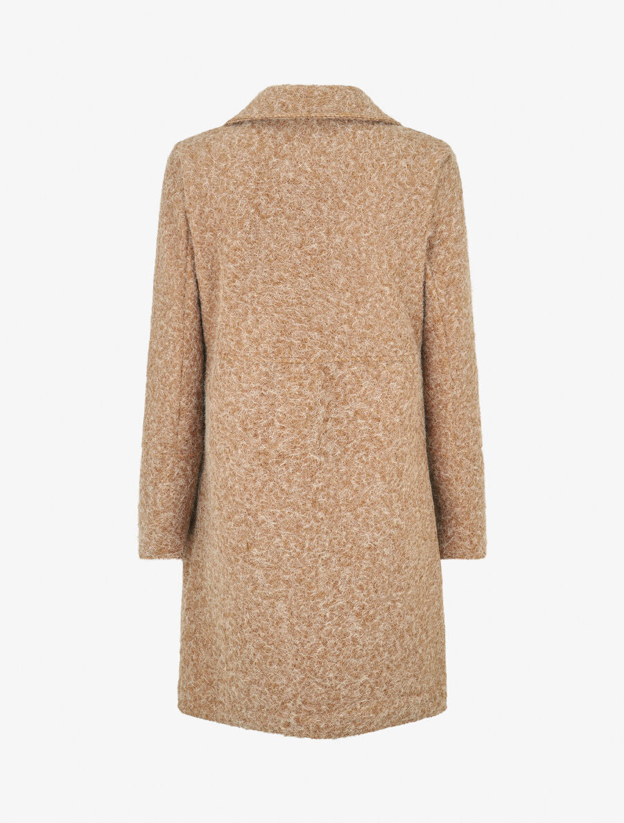 Manteau long uni duveteux - Camel - 2