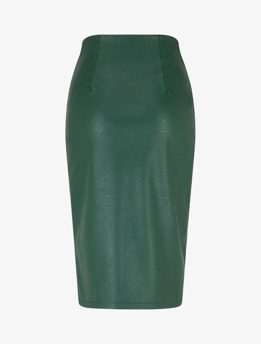 Jupe mi-longue zippée en simili - Vert - 2